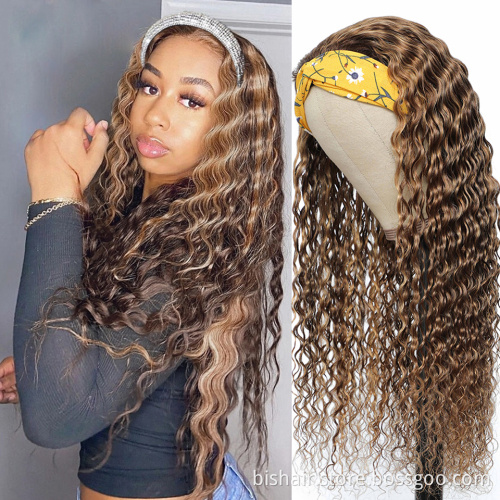 Cheap Deep Curly Ombre Highlight Human Hair Wigs Brazilian Remy Glueless P4-27 Colored Headband Wigs For Black Women